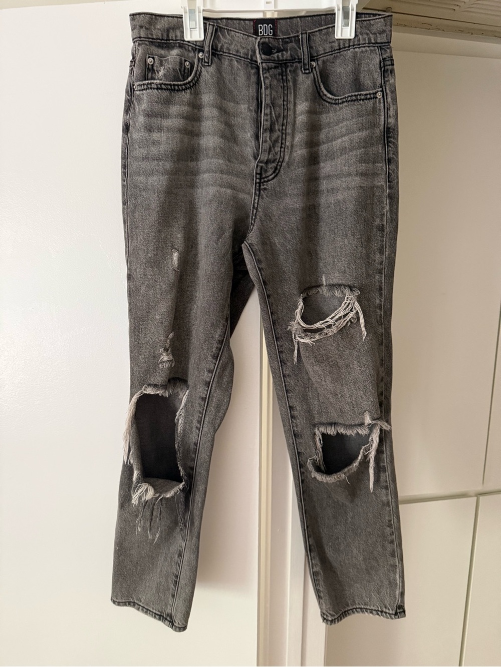 BDG Women's Washed Black/Grey Distressed Boyfriend Jeans